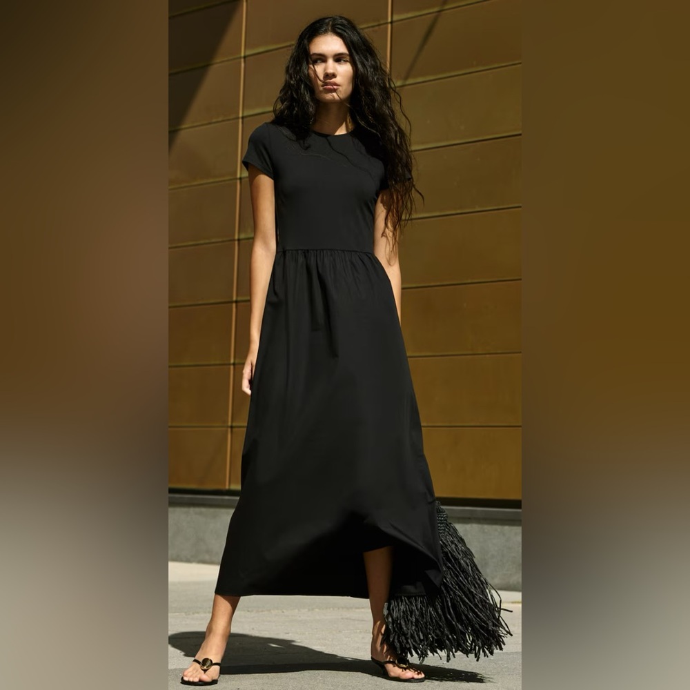 Sz S H&M Divided midi maxi short sleeve round neck Maxi dress long New